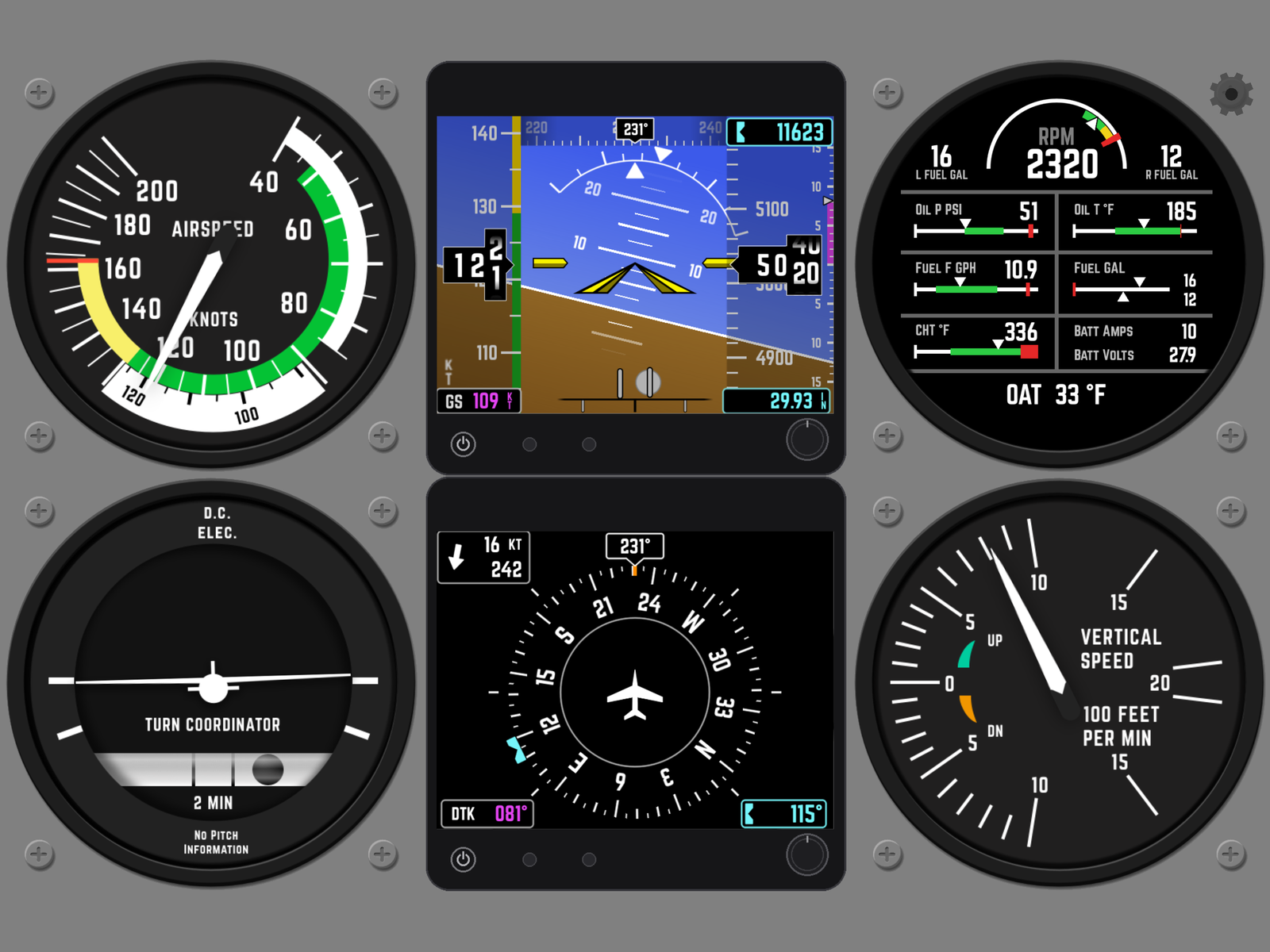 SixPackX glass cockpit running on iPad